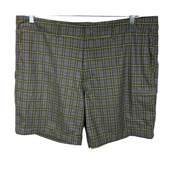 North Face FlashDry Shorts SZ 40 Gray Yellow Plaid Drawstring Cargo Pocket - Picture 1 of 9
